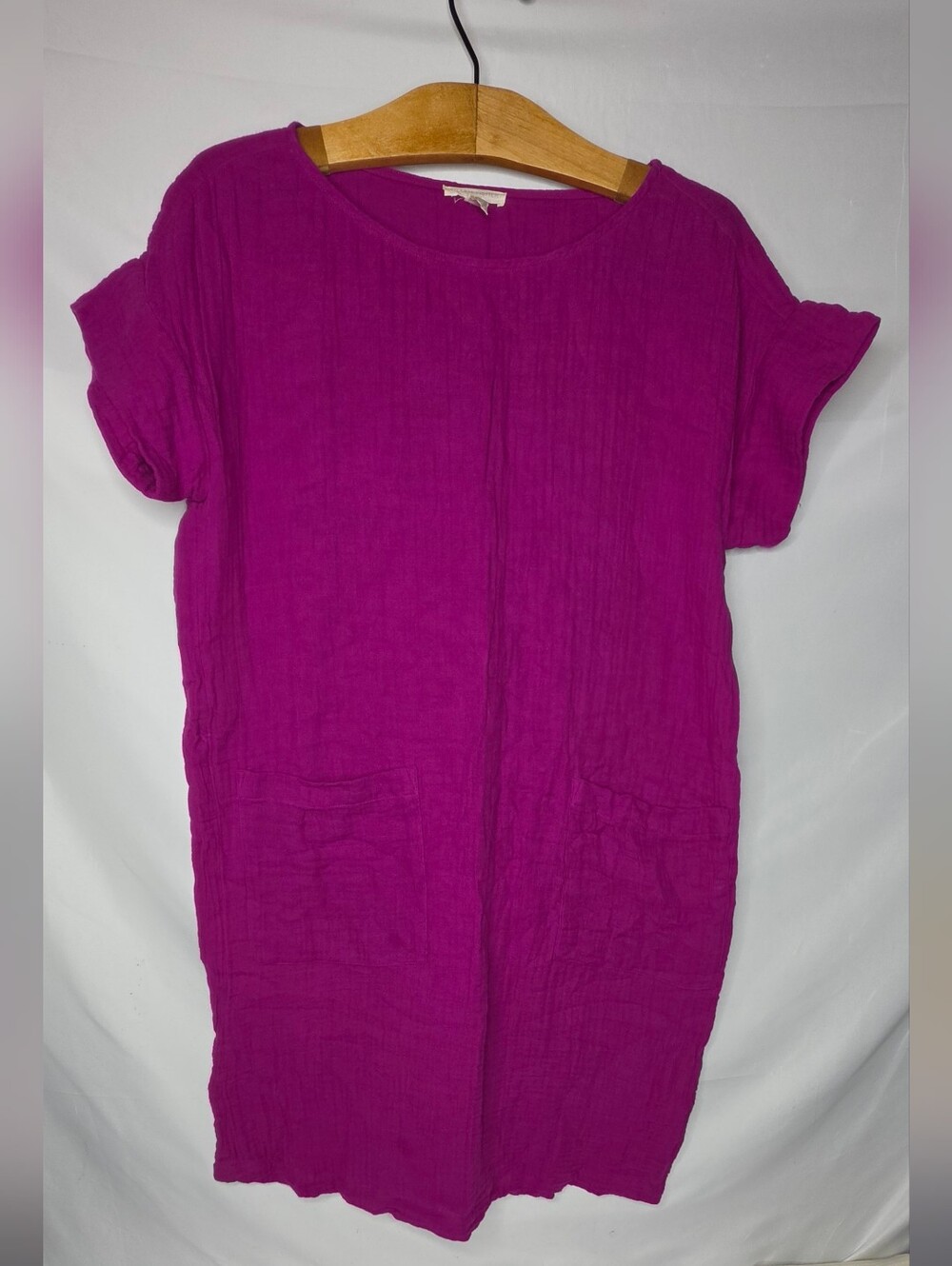 Eileen Fisher Petite PS Magenta Organic Cotton Gauze Shift Dress Pockets